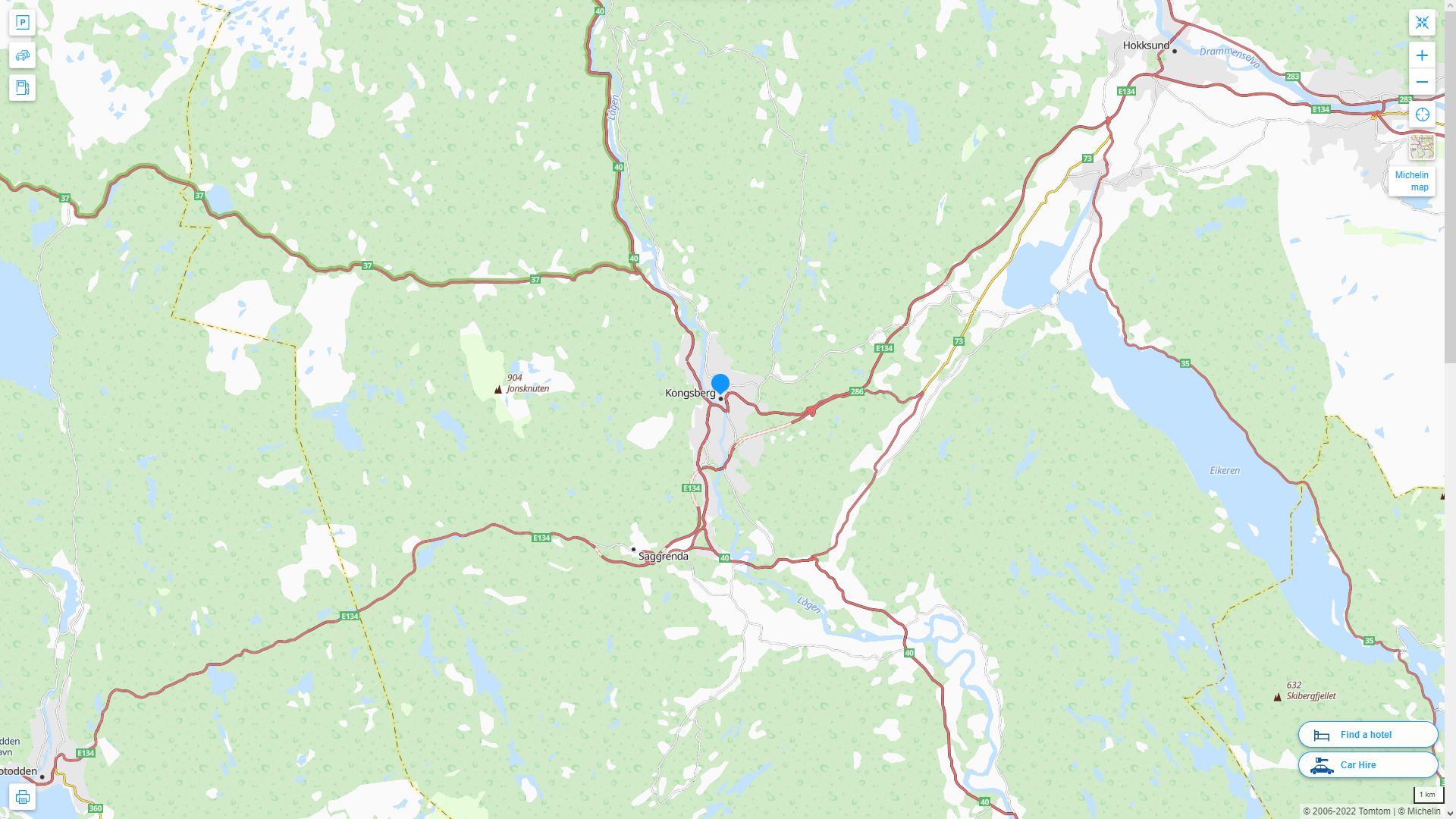 Kongsberg Norvege Autoroute et carte routiere